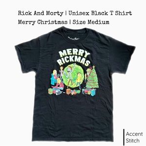 Rick And Morty | Adult Swim Unisex Black T Shirt Merry Christmas | Size Medium